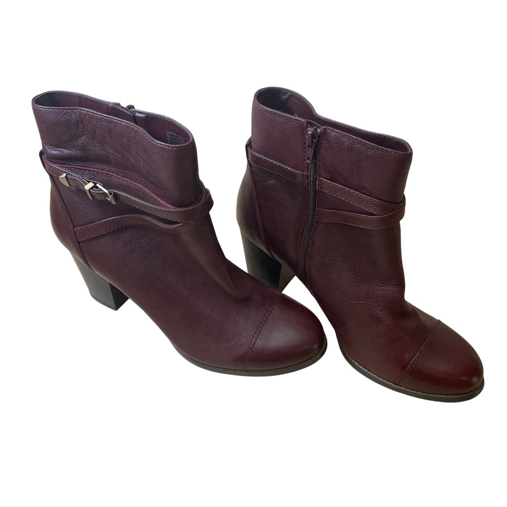 Gianni Bernini‎ Women Burgundy Leather Ankle Boots Heel Buckle Zip NWOT SZ 11